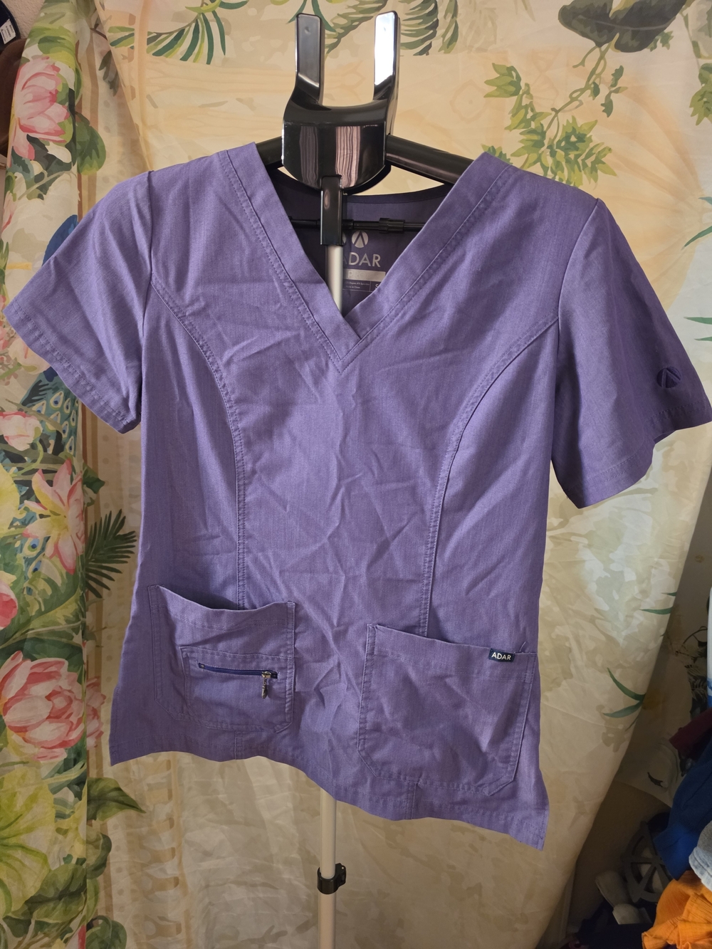 Adar Women’s V-Neck Short Sleeve Scrub Top in Purple